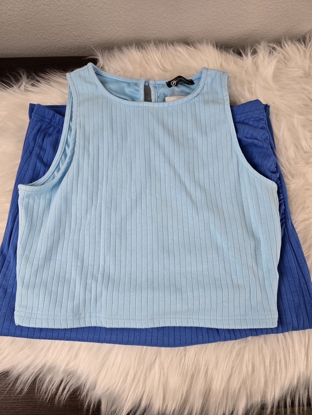 Light Blue Ribbed Crop Tank Top - And Skirt  Womens Nwt